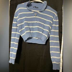 Blue Striped Women's Cropped Sweater